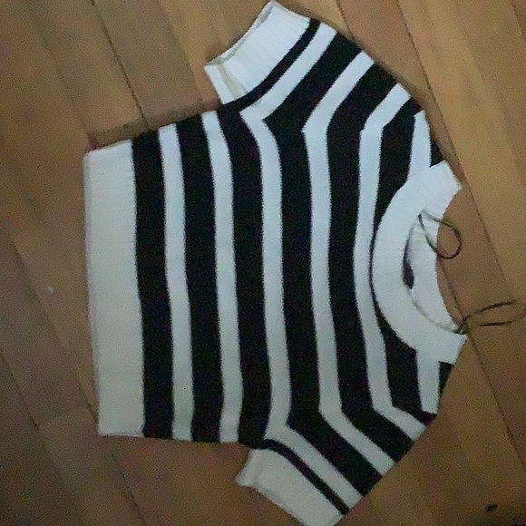 Striped Cropped Short Sleeve Sweater - Picture 1 of 2